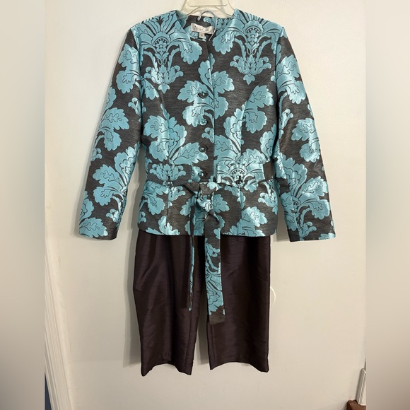 Nina Cole Pants - Nina Cole NWT Turquoise & Chocolate Floral Jacquard 2-Piece Pant Set Size 12